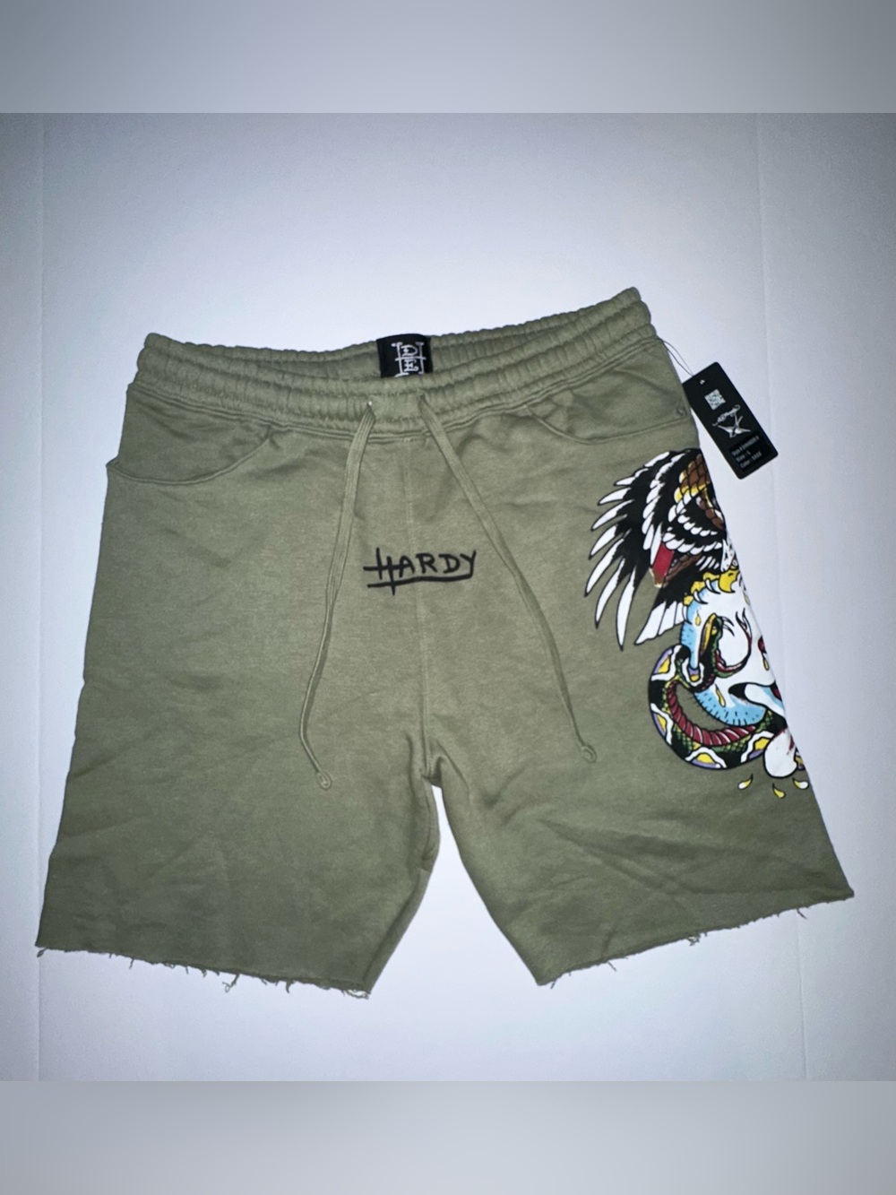 Ed Hardy Olive Men's Graphic Drawstring Shorts